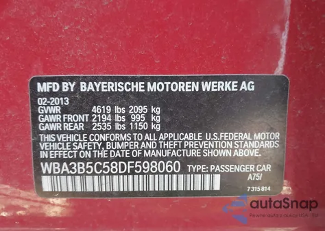 2013 BMW 328I xDrive from USA, damaged, VIN WBA3B5C58DF598060